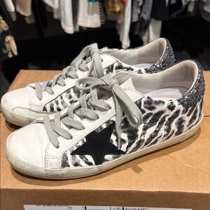 Golden Goose Leopard Print Sneakers with Black Star